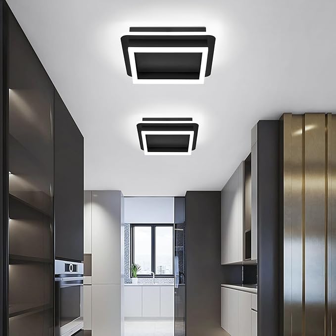 CANEOE 2 Packs Square Flush Mount Ceiling Light, 6000K Modern LED Ceiling Light Fixture, Minimalist Hallway Lighting Fixture Ceiling Lamp for Hallway Entryway Bedroom Balcony (All Black)