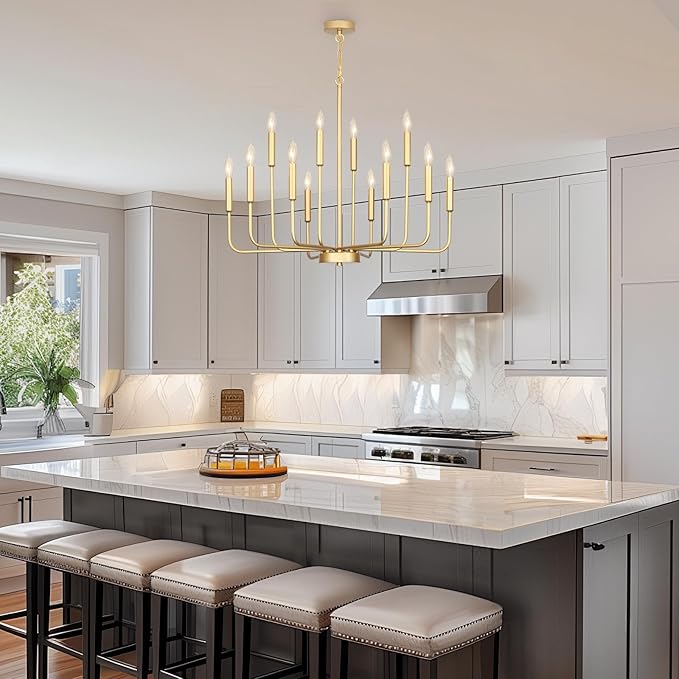 Gold Chandeliers for Dining Room Light Fixture Over Table, Modern Farmhouse Chandeliers for Living Room,12-Lights Candle Lighting Fixtures for Entryway Kitchen Island Foyer