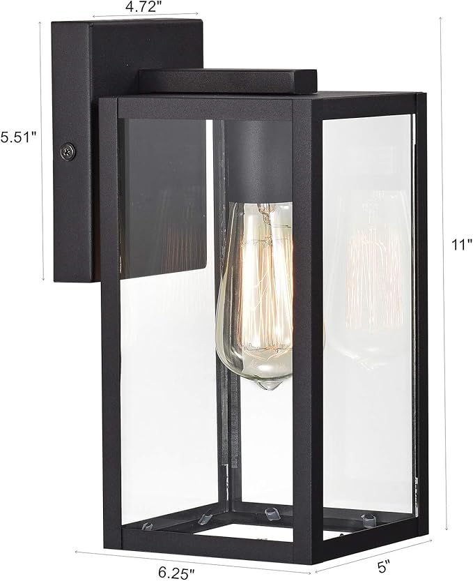 MICSIU 2 Pack Outdoor Light Fixture, 11 Inch Modern Farmhouse Exterior Wall Sconce with Clear Glass, Textured Black Outside Porch Lights for House Garage Patio, E26 Base, ETL Listed