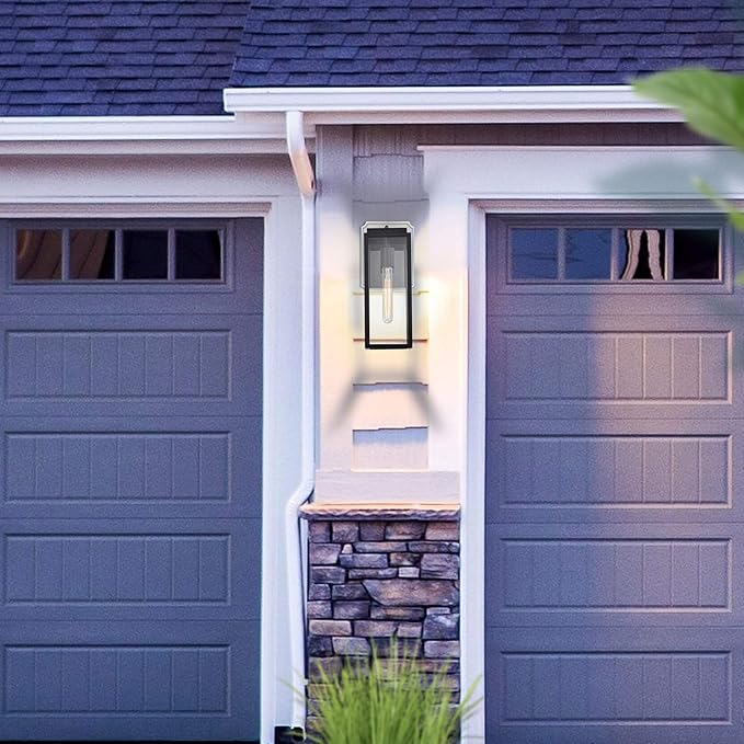 MICSIU Dusk to Dawn Outdoor Lighting, 14.5 Inch Modern Farmhouse Exterior Wall Sconce with Clear Glass, Industrial Black Outside Light for House Garage Entryway, E26 Base 100W Max, ETL Listed