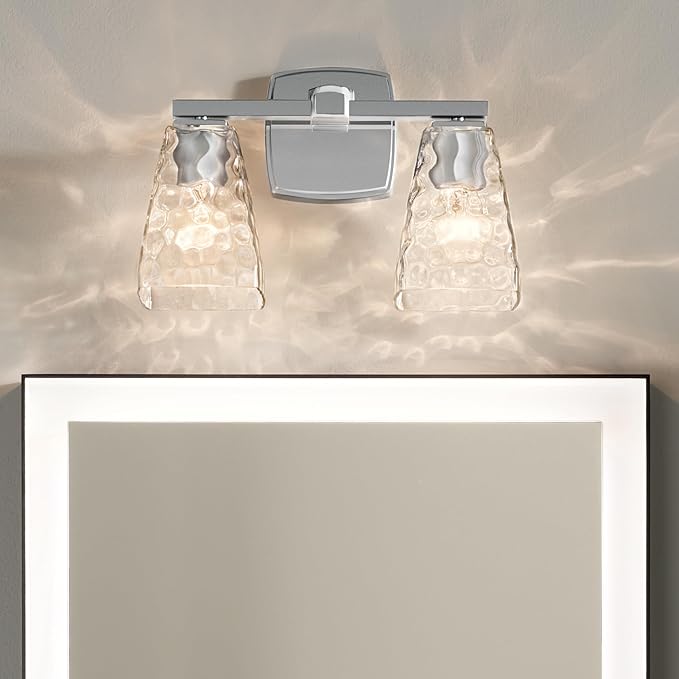 Kichler Marant 14.25" 2-Light Bathroom Vanity Light Fixture with Clear Water Glass in Chrome, Modern Wall Mount Light for Bathroom, Powder Room, Over Mirror (14.25" W x 9.5" H), 55215CHWTR