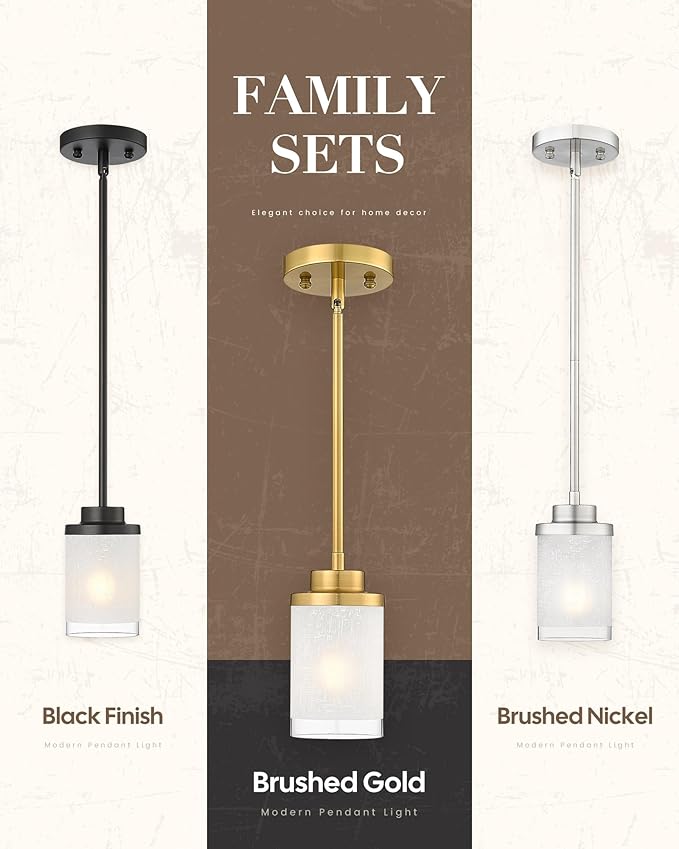 TENGXIN Modern Pendant Light for Kitchen Island, Brushed Gold Hanging Ceiling Light Fixture,Farmhouse Pendant Lighting for Dining Room Bedroom Bar Office,TXPLBG01