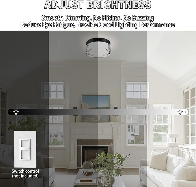6 inch Flush Mount Ceiling Light Fixture, 3CCT LED Ceiling Lights, Black Modern Dimmable Lighting for Closet Hallway, Crystal Prismatic Featured, 3000K/4000K/5000K