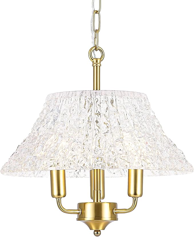 Modern Large Brass Gold Clear Glass Pendant Light Fixture 15.08 Inch Bronze Hanging Lamp for Kitchen Island Ceiling Dining Table Foyer Hallway Entry E12 Base,UL Socket Hardwired Lampara