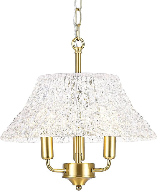 Modern Large Brass Gold Clear Glass Pendant Light Fixture 15.08 Inch Bronze Hanging Lamp for Kitchen Island Ceiling Dining Table Foyer Hallway Entry E12 Base,UL Socket Hardwired Lampara