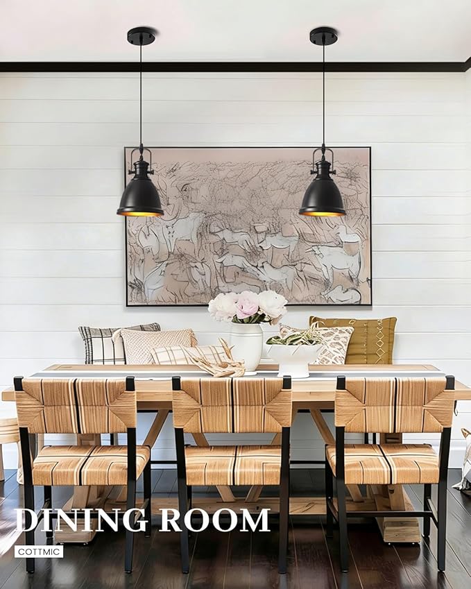 Black Pendant Lights Kitchen Island 3 Pack, Vintage Pendant Light, 6.5’’ Farmhouse Pendant Light Fixtures, Adjustable Height, Pendant Lighting for Dining Room, Living Room, Sink, Bar
