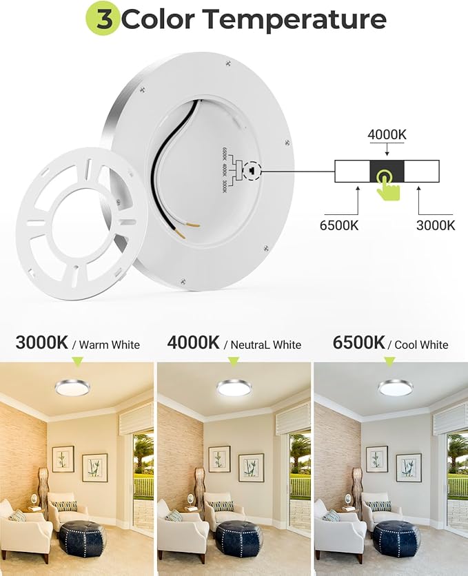 hepside 6PACK LED Flush Mount Ceiling Light Fixture Black, 9Inch 24Watt, 3000k/4500k/6000K Ceiling Light, Ultra Slim Flush Mount LED Ceiling Lamp for Bedroom, Living Room, Kitchen, Hallway
