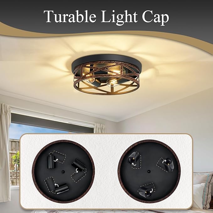 Flush Mount Ceiling Light Fixture,Vintage Metal Black Hallway Light Fixtures Ceiling,Light Fixtures Ceiling Mount for Farmhouse,Kitchen,Hall,Brown(1 Pack (Retro Metal Black, 13.11 inch)