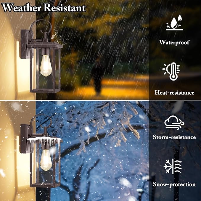 BesLowe 2-Pack Outdoor Wall Light Fixtures, 15" Exterior Lighting Fixtures Wall Mount, Waterproof Porch Lights Outdoor Wall Sconces Lanterns, Modern Outside Lights for House Front Door Garage, Brown