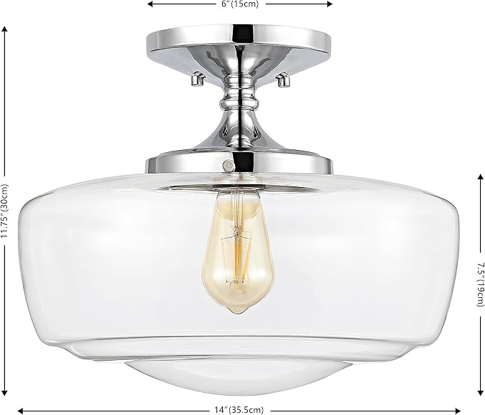 JONATHAN Y 14" Chrome Modern Farmhouse LED Flush Mount Light Fixture, Clear Glass Shade, Rustic Industrial Schoolhouse Lamp for Kitchen Hallway Bedroom (JYL7517C)