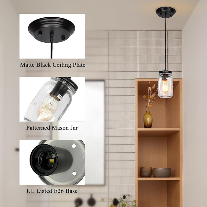 Mason Jar Light Fixtures, Farmhouse Pendant Light, Farmhouse Kitchen Island Lighting, Adjustable Hanging Pendant Lighting for Kitchen Foyer Hallway Dining Room