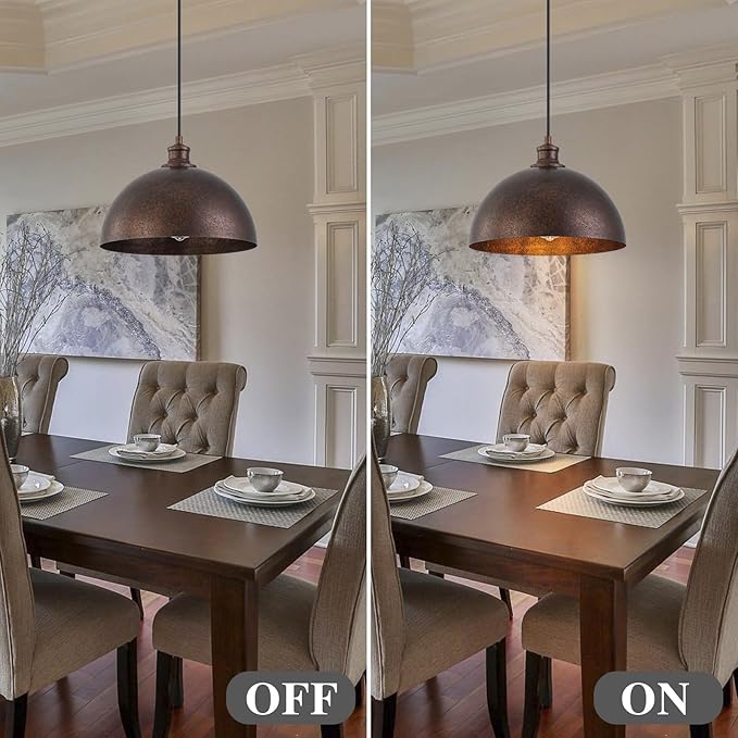 Farmhouse Pendant Lights Kitchen Island,11.8" Red Bronze Rustic Dome Pendant Lights Fixture,Adjustable Height Industrial Chandelier for Dining Room,Bedroom,Hallway