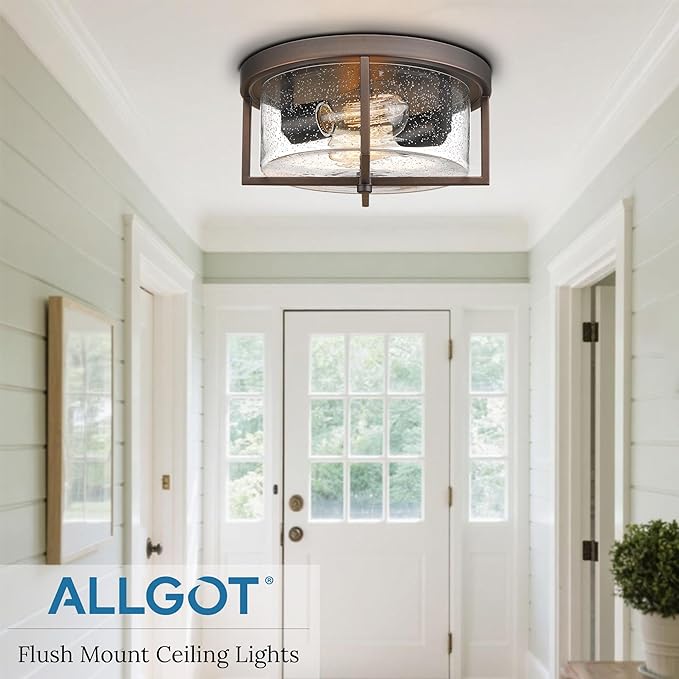 Flush Mount Ceiling Light, Kitchen Island Metal Ceiling Light Fixtures, Farmhouse Close to Ceiling Light, Bedroom Ceiling Lighting Fixture for Hallway, Kitchen, Entryway (Oil Rubbed Bronze, 5.5" H)