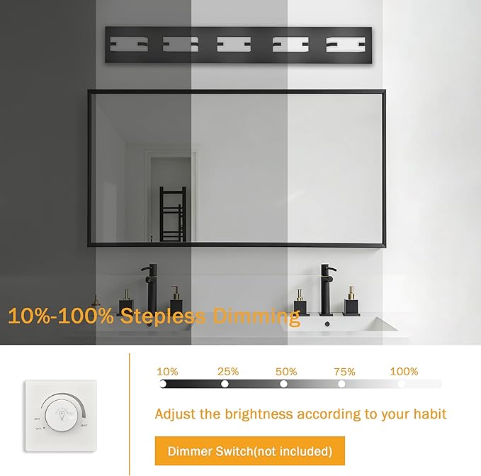LED Bathroom Light Fixtures, 5-Light Modern Vanity Lights with Milky White Frosted Acrylic Shades, Matte Black Bathroom Lighting fixtures Over Mirror, ETL Listed, 35W (Cool White 5700K)