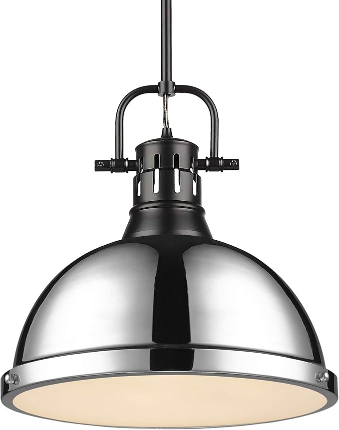 Golden Lighting 3604-L BLK-CH Duncan Pendant, Transitional, Matte Black with Chrome Shade