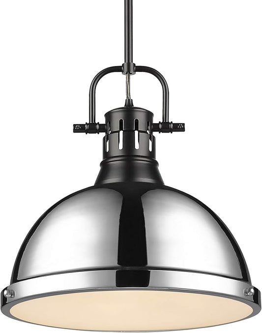 Golden Lighting 3604-L BLK-CH Duncan Pendant, Transitional, Matte Black with Chrome Shade
