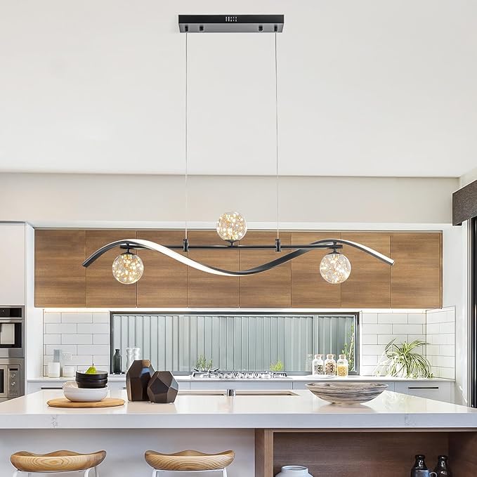 homary 40.2" Dimmable Kitchen Island Lighting, Black 4-Light Dining Room Light Fixture Over Table Linear LED Chandelier Island Lights for Kitchen