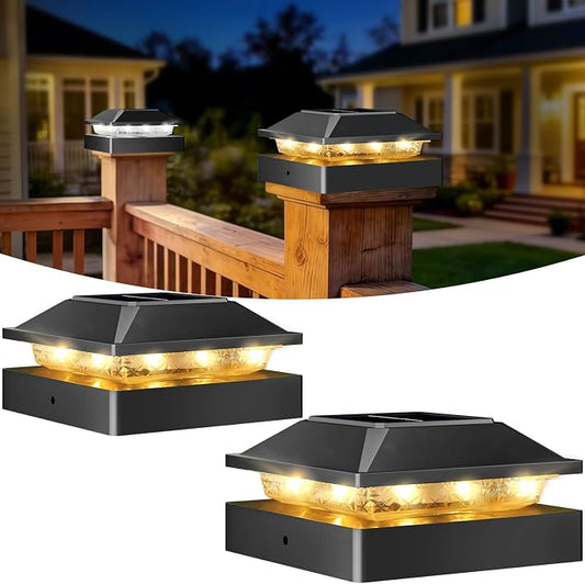 Peasur 4x4 Post Solar Lights 2 Pack, 2 Modes 16 LED Solar Post Cap Light Waterproof, Black Deck Fence Post Solar Lights Powered Outdoor, Fit 4x4 Wood/Vinyl Posts for Porch Patio