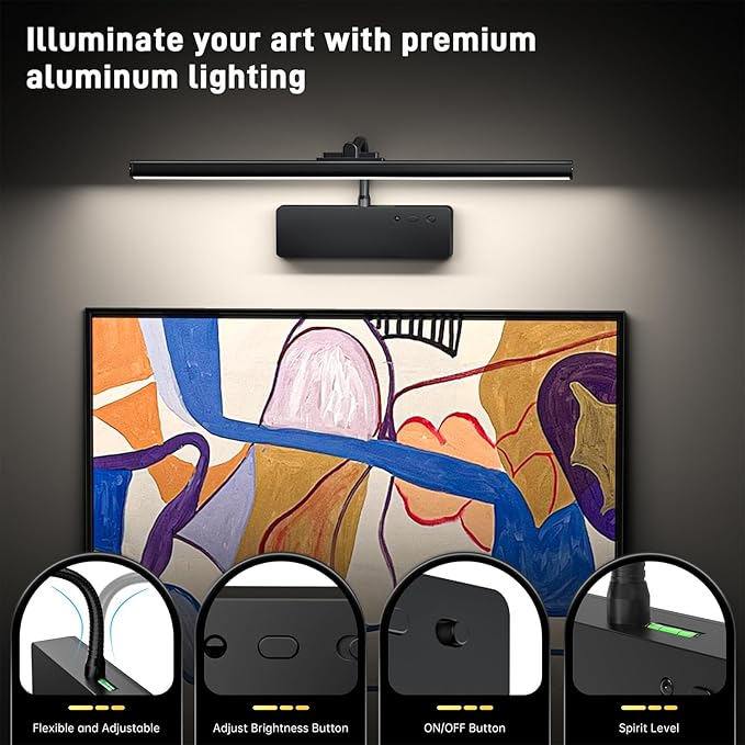 Racokky Picture Light, 15.35inch Picture Lights for Wall Rechargeable, Battery Lights for Pictures on Wall, 3 Color Art Lighting for Paintings with Timer and Dimmable Artwork Display (Black-2PCS)