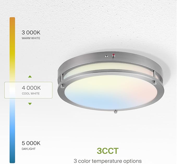 ASD LED 16" Round Flush Mount Lighting, Close to Ceiling Light Fixture | 3CCT, Dimmable, Battery Backup, ETL Listed | 24W 2116LM 3000-5000K 100-277V | Low Profile Double Ring Lamp | Nickel, 4 Pack