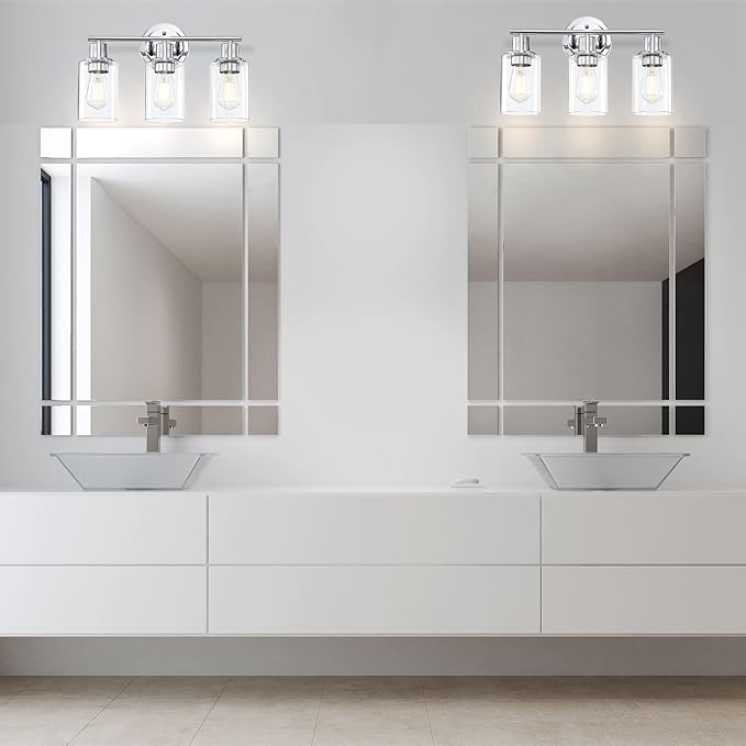 3-Light Chrome Bathroom Light Fixtures Over Mirror,Chrome Vanity Lights for Cabinet, 3 Bulb Bathroom Wall Sconce Light Fixture for Sink
