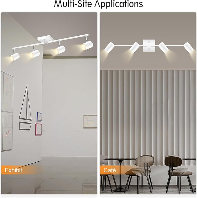 4 Light Track Lighting Fixtures Ceiling, Matte White Track Lights Ceiling with Flexibly Rotatable Light Heads, Modern LED Track Light kit for Kitchen/Hallway, GU10 Bulb Not Included