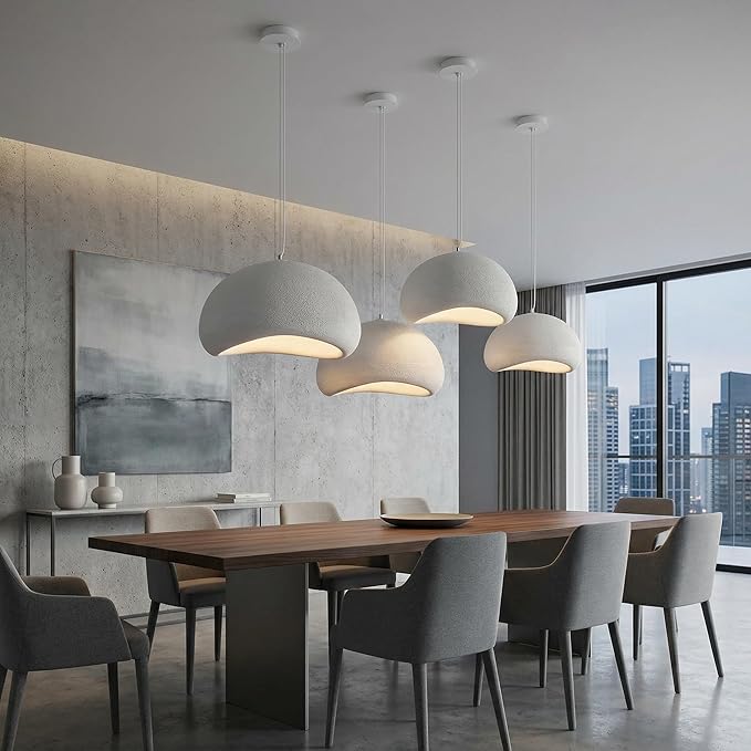 JAYMP 50cm Wabi Sabi Pendant Light for Dining Room Kitchen Island Hallway Restaurant Modern Hanging Lamp E26 Base Japanese Style Bird Nest Shape Lighting Fixture (Matte White,B Shape, 50cm/19.7in)
