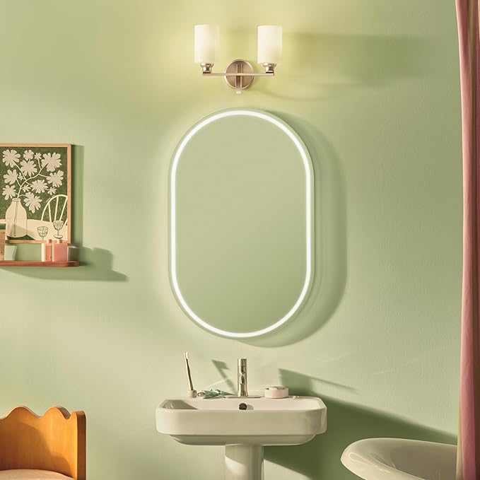 Kichler Gioe 14.25" 2-Light Bathroom Vanity Light Fixture with Opal Glass in Champagne Bronze, Damp Rated for Bathroom, Powder Room, Over Mirror (14.25" W x 10.5" H), 55225CPZ