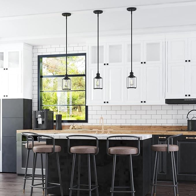 Prominence Home Lincoln Woods 1 Light Matte Black Industrial Pendant Light with Cage and Clear Glass - 51546-01