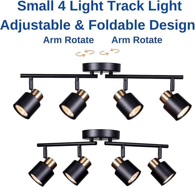 4 Light Track Lighting Kit, Matt Black Brass Finish Adjustable with Moden Flush Mount Ceiling Spotlight for Kitchen,Living Room,Home Improvement