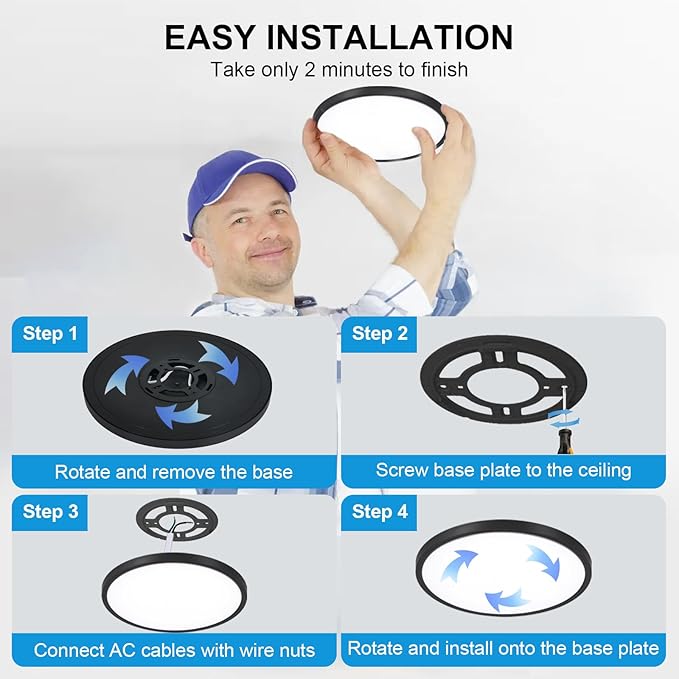 4Pack LED Flush Mount Ceiling Light: 12 inch Super Slim Dimmable & 5CCT (2700-6000K) Kitchen Lighting Fixtures Ceiling - 24W Black Low Profile Ceiling Lamp for Bedroom Garage Hallway