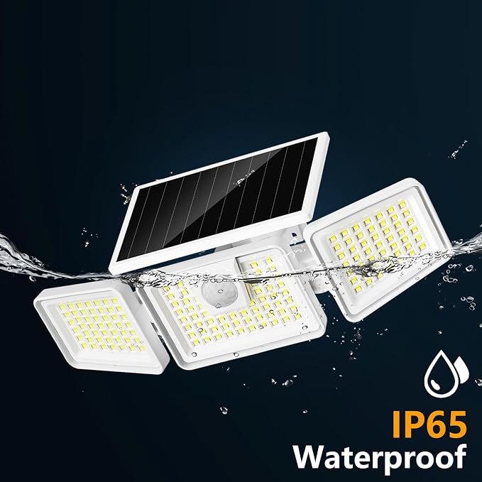 INCX 156 LED Solar Motion Lights Outdoor 2 Pack, 3 Heads Solar Security Lights with Motion Sensor IP65 Waterproof, Flood Lights for Wall, Patio, Garden, Porch, Garage White