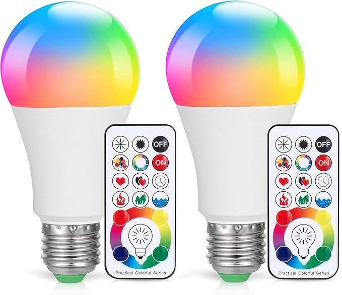 SUNNEST LED Light Bulbs, 2 Pack Dimmable E26 LED Light Bulb, 10W RGBW Color Changing Light Bulb with Remote Control, Decorative Lights, Mood Light Bulb, Great for Home Decor, Stage, Party and More