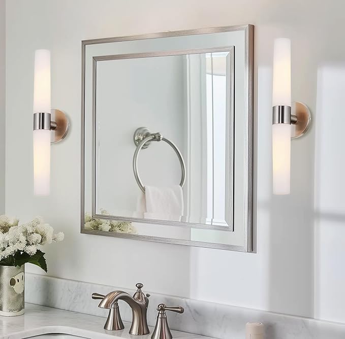 Kira Home Duo 21" Modern Wall Sconce with Frosted Glass Cylinder Shades, Linear 2-Light Silver Wall Light, Brushed Nickel Finish