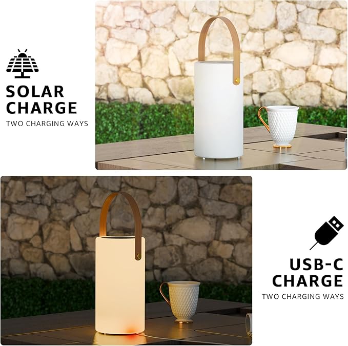 2-Pack Solar Table Lamp Outdoor Water-Resistant LED Portable Solar Lantern Warm RGB Rechargeable Cordless Lights for Patio Deck Camping