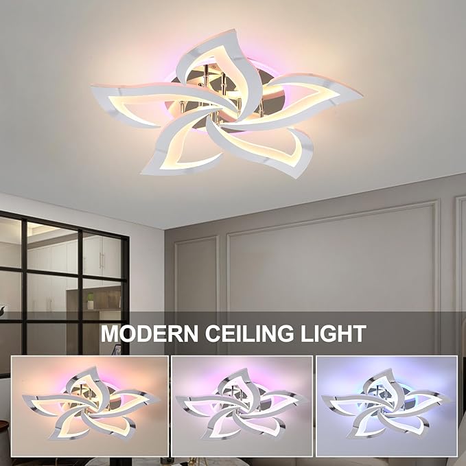 Modern Ceiling Light,50W Flush Mount Ceiling Lights,Dimmable Ceiling Lamp with Remote,Acrylic Ceiling Lamps Fixture for Living Room Dining Room Bedroom,Kitchen,3000-6000K,Chrome