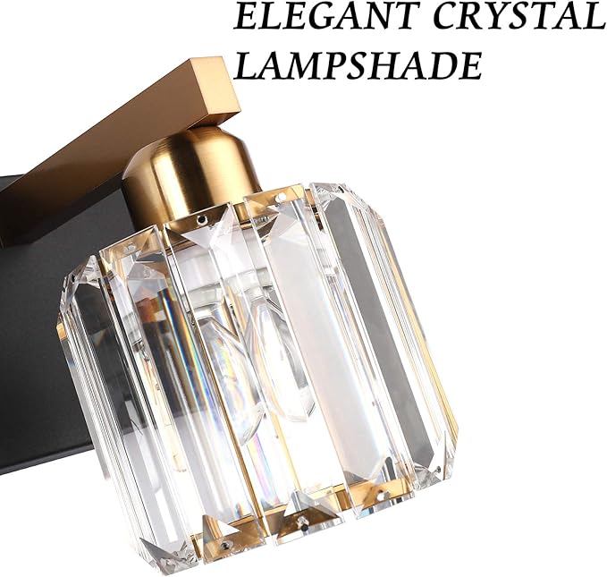 Aipsun Crystal Bathroom Vanity Light Black Vanity Lighting fixtures 5 Lights Crystal Vanity Light for Bathroom(Exclude Bulb)