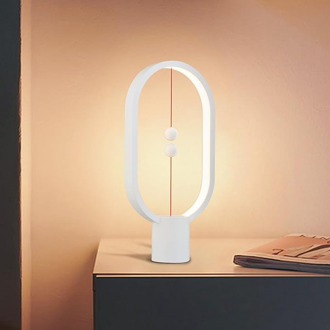 Heng Balance Light, USB Powered LED Table lamp, Creative, Magnetic Switch Night Light, dimmable Eye Protection Table lamp, Used for Gifts, Decoration Bedside, Dormitory and Office(White)