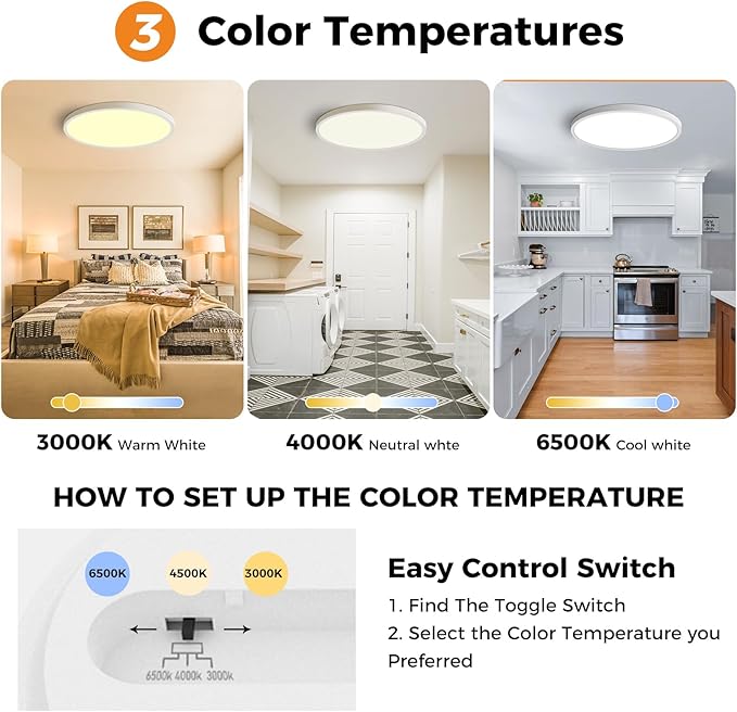 slochi 12Pack LED Flush Mount Ceiling Light,280W Equivalent Super Slim LED Ceiling Light, 3000K-6500K Selectable, 24W 2800Lm Round Light Fixture for Bedroom, Bathroom, Closet, Hallway