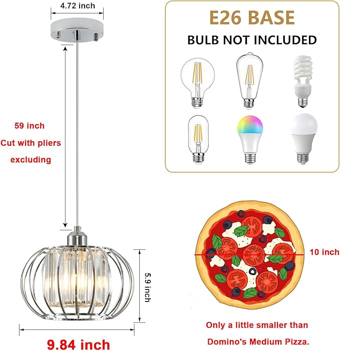 XSDeTu Modern Chrome Pendant Light Fixtures, Mini Crystal Hanging Light Chandelier, Metal Kitchen Island Lighting, Adjustable Pendant Lighting for Kitchen Island, Dining Room, Bedroom, Hallway
