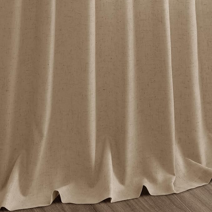 Sand Beige Linen Curtains 132 Inch Length for Living Room Simple Modern Light Filtering Semi Sheer Curtain Back Tab Rustic Home Decor Drapes Floor to Ceiling High Window for Bedroom 52x132, 2 Panels