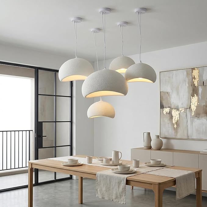 JAYMP 70cm Wabi Sabi Pendant Light for Living Room Hallway Restaurant Modern Hanging Lamp E26 Base Japanese Style Bird Nest Shape Lighting Fixture, 1 Pack (Matte White,B Shape, 70cm/27.6in)