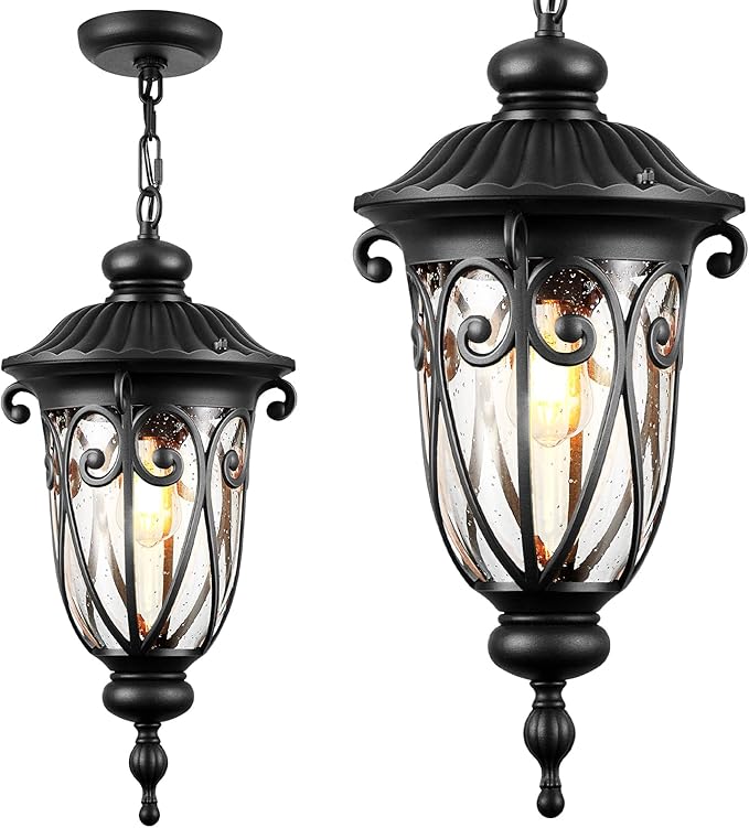 VIANIS Extra Large Outdoor Pendant Lights for Porch, 21.3 in Hanging Light, Waterproof Black Hanging Porch Light, Anti-Rust Outdoor Pendant Light for House, Doorway, Vintage Style