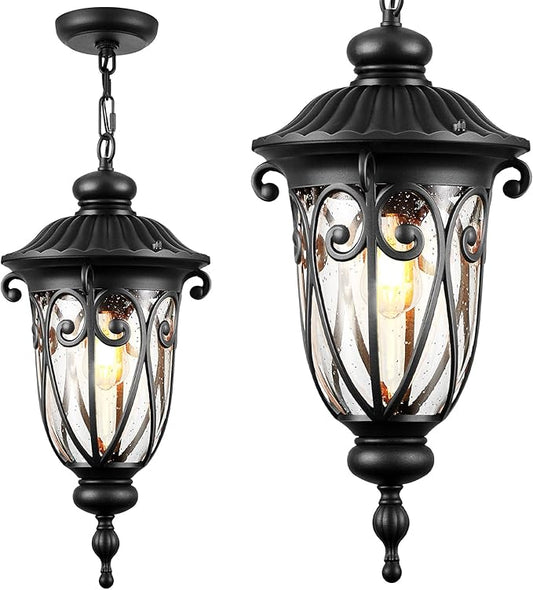 VIANIS Extra Large Outdoor Pendant Lights for Porch, 21.3 in Hanging Light, Waterproof Black Hanging Porch Light, Anti-Rust Outdoor Pendant Light for House, Doorway, Vintage Style
