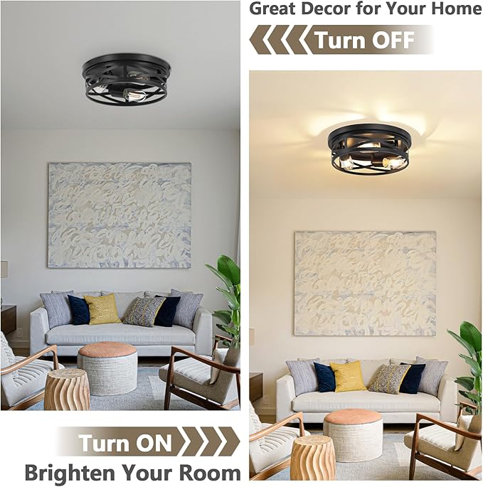 13-Inch Farmhouse Ceiling Light Fixtures 2-Pack, 3-Light Black Flush Mount Ceiling Light, Kitchen Lighting Fixtures Ceiling with Adjustable Head, Ceiling Lights for Hallway Kitchen Entryway, E26 Base