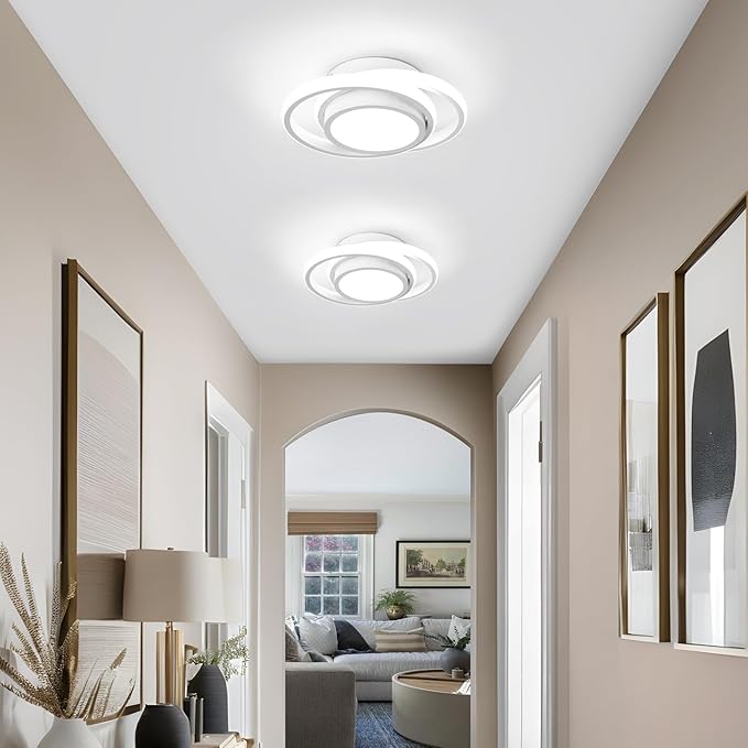 CANEOE 2 Packs Small Modern LED Ceiling Light,2 Rings Creative Design Ceiling Lamp Indoor Hallway Ceiling Lighting Fixtures for Hallway Living Room Bedroom Kitchen Office (White)