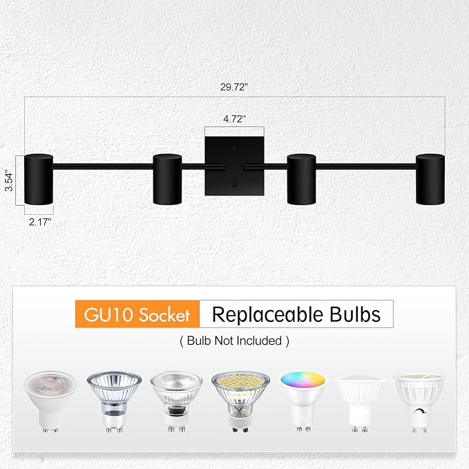 BoostArea 4-Light Track Lighting Kit, Modern Track Lighting Fixtures Ceiling, Rotatable Light Heads, Flush Mount Ceiling Spotlight, Black Track Lighting for Living Room/Bedroom, GU10 Bulb Not Included