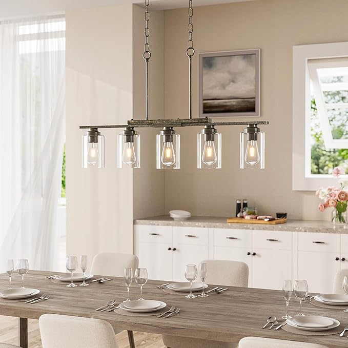 VONLUCE Kitchen Island Lighting, Dining Room Light Fixture Over Table with Glass Shade