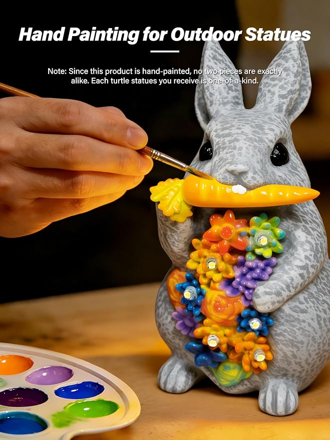 Guhope Solar Garden Statues, Outdoor Bunny Decor with Succulent and 6 LED Lights, Outside Yard Figurine Decor for Garden, Lawn, Balcony, Porch, Unique Gifts for Mom Grandma