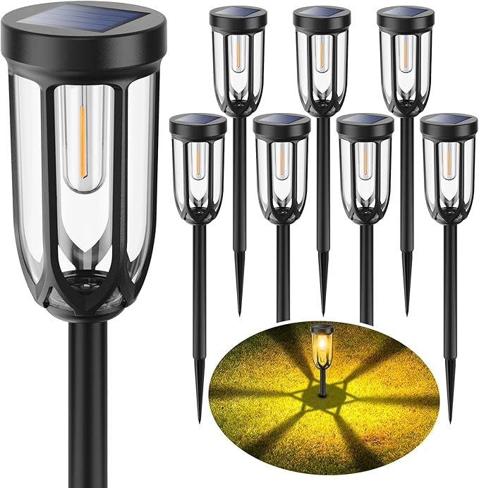 UMYBJRNDSA-Solar Lights Outdoor 8 Pack, Solar Pathway Lights, Solar Lights Outdoor Waterproof IP65, Bright Auto On/Off Garden Lights, Solar Landscape Lights for Driveway Walkway Lawn Yard (Warm White)